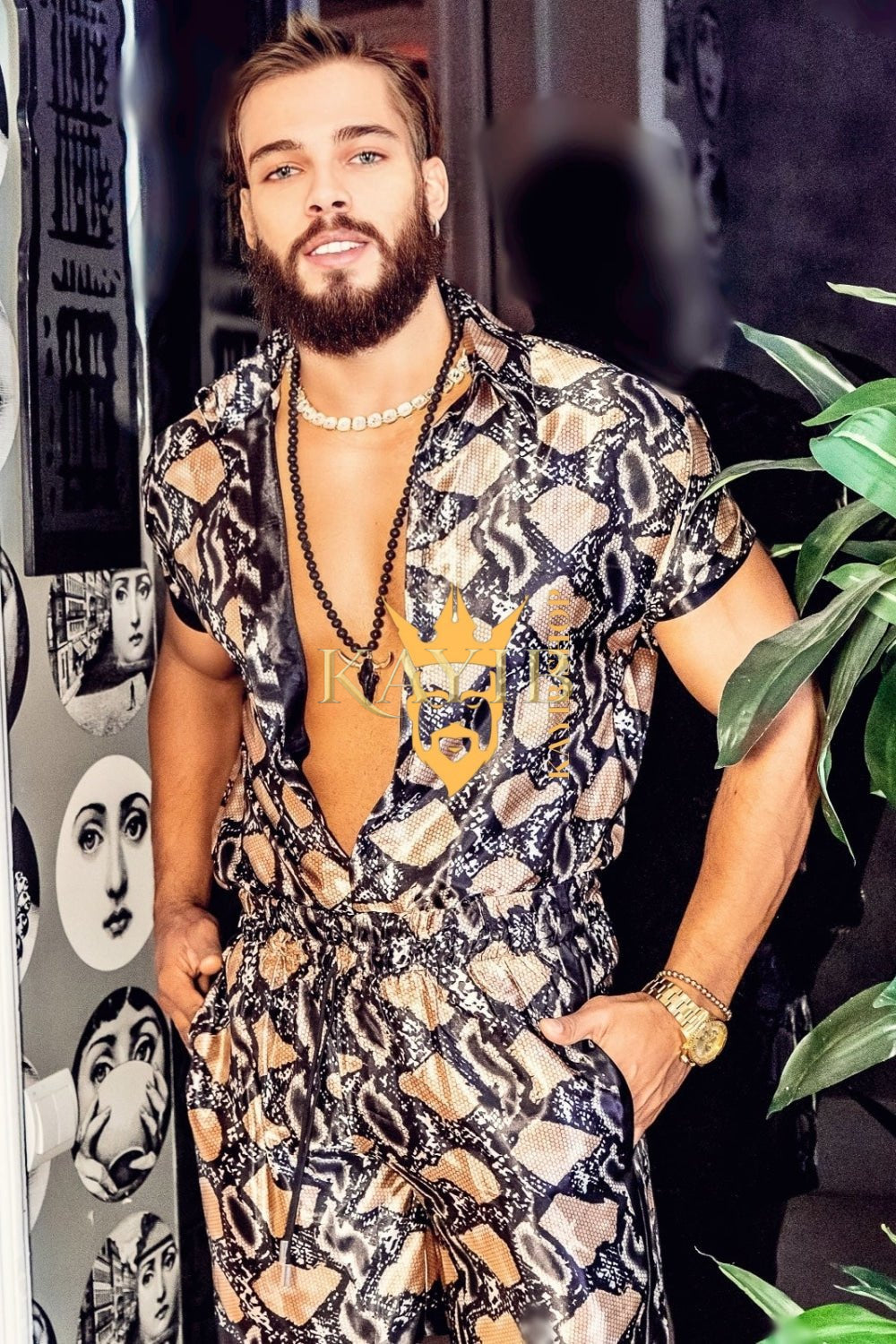Barocco Print Handmade Men's Luxury Silk Dress Set - Elevate Your Style Game with Opulent Comfort and Durability - kayibstrore