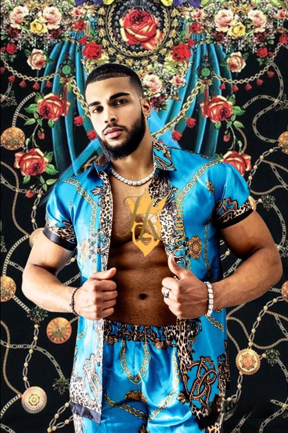 Barocco Print Set - The Ultimate Summer Silk Outfit for Men - Tailored Fit and Personalized Measurements Included - kayibstrore