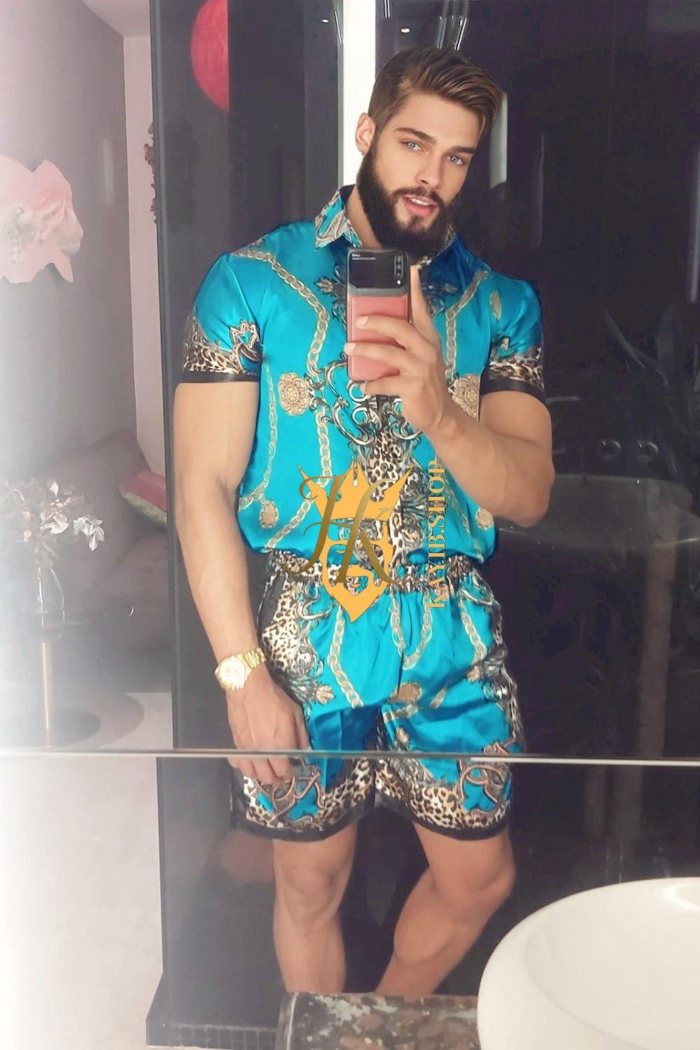Barocco Print Set - The Ultimate Summer Silk Outfit for Men - Tailored Fit and Personalized Measurements Included - kayibstrore
