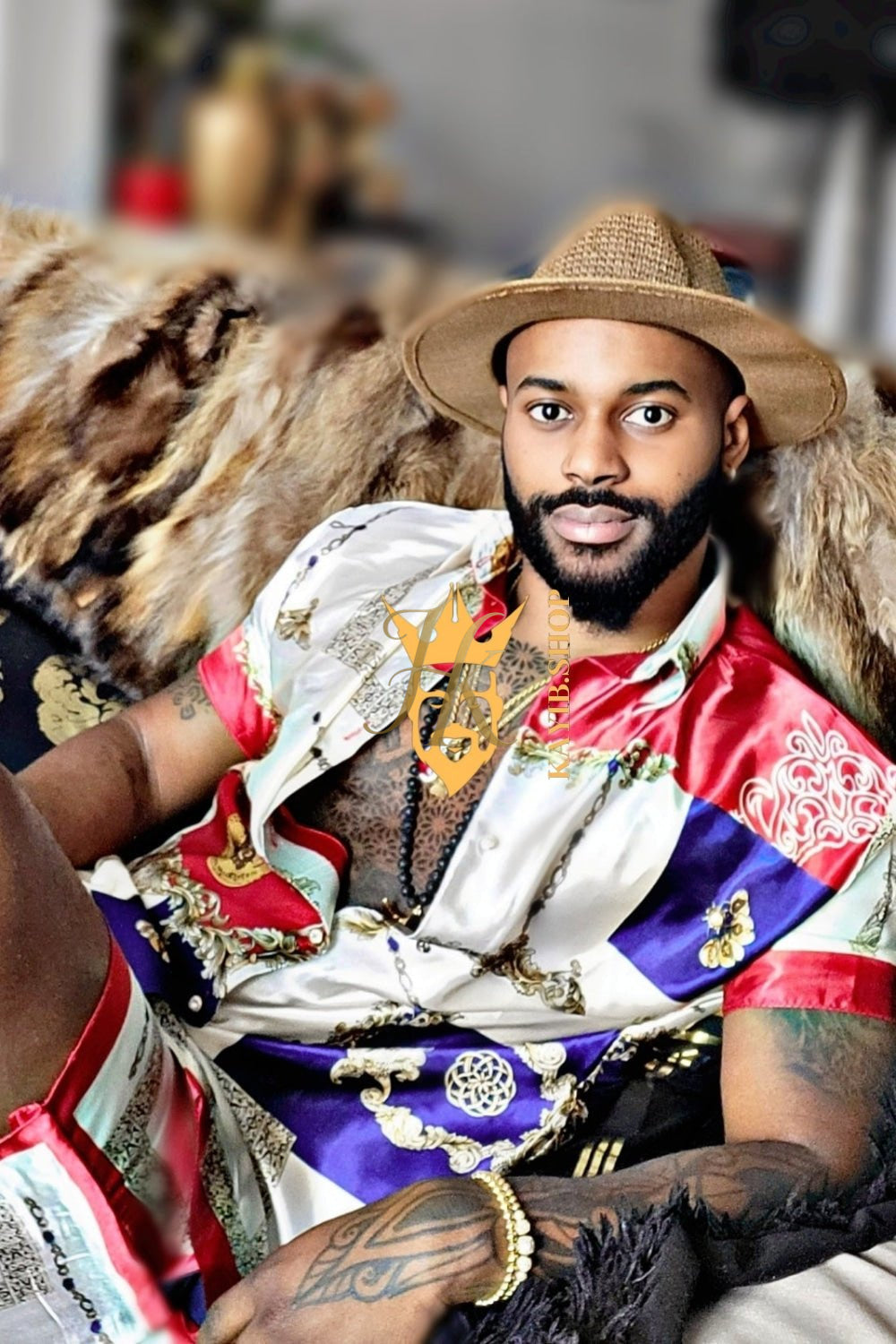 Barocco Print Silk Camp Shirt+Short - Make a Statement in Style - Crafted for Optimal Comfort and Versatility - kayibstrore