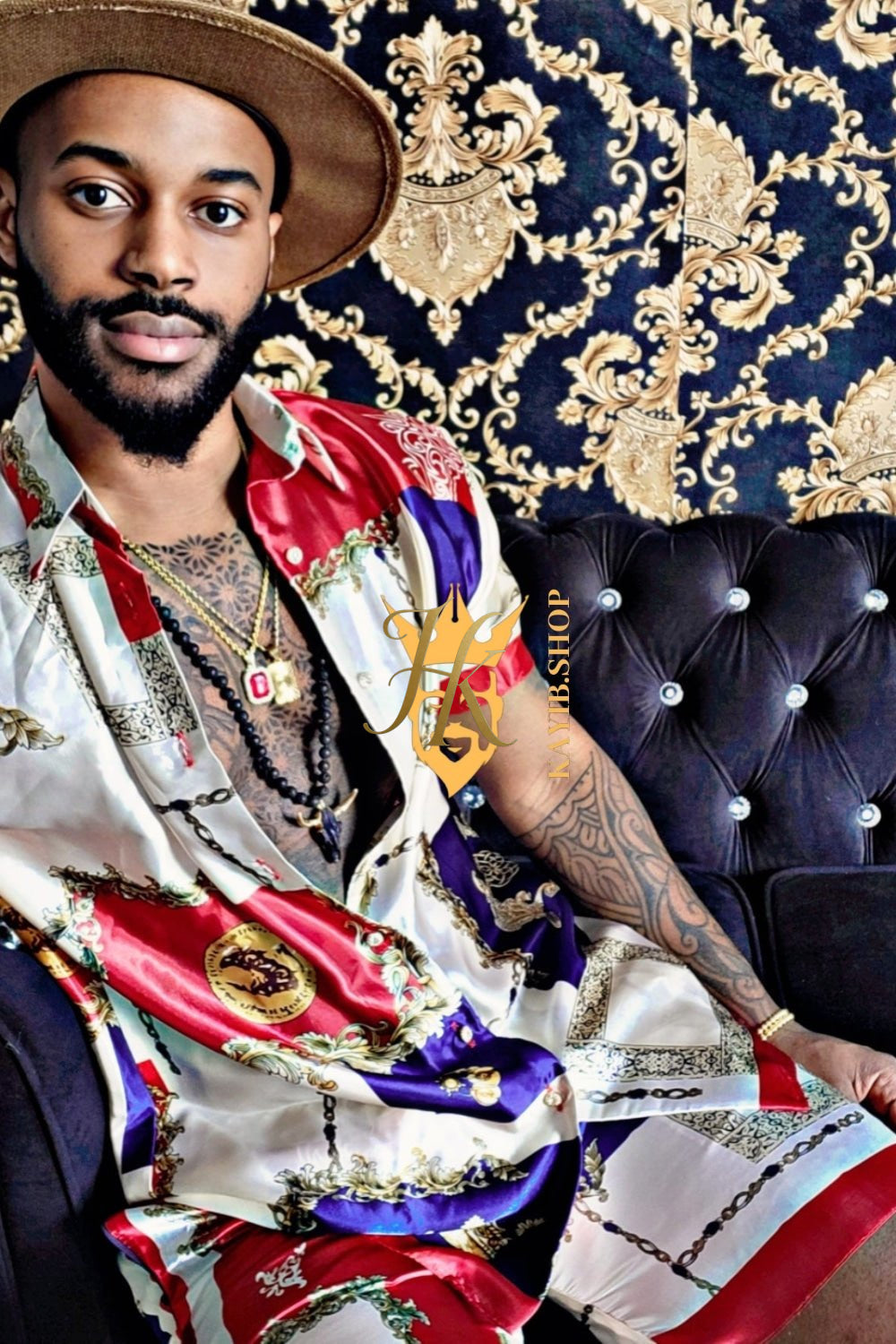 Barocco Print Silk Camp Shirt+Short - Make a Statement in Style - Crafted for Optimal Comfort and Versatility - kayibstrore