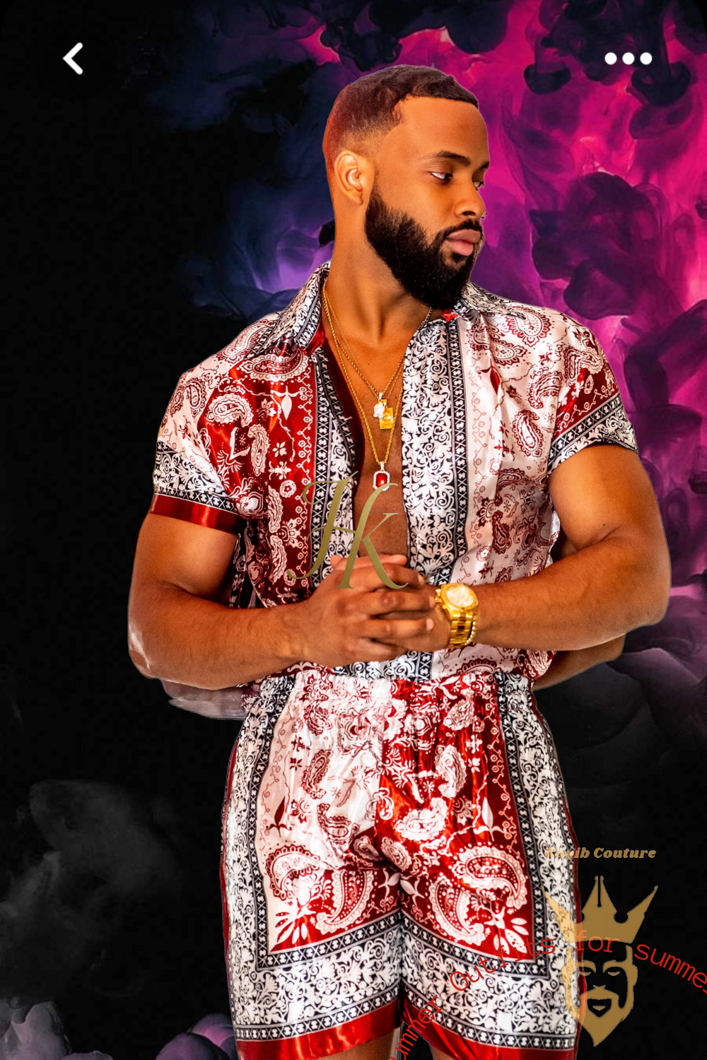 Red Mens Luxury Silk Dress Set Outfits