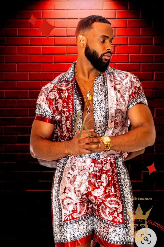 Red Mens Luxury Silk Dress Set Outfits