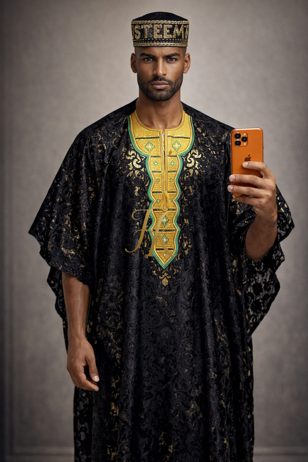 Yoruba Majesty: 2 Piece Men's African Dress Set in Regal Black