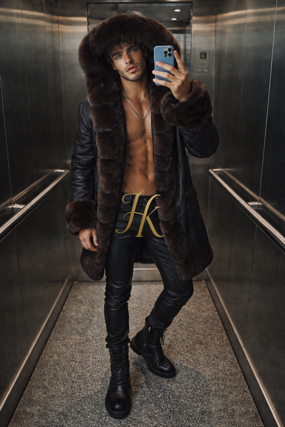 MEN’S LUXURY FOX FUR HOODED PARKA – WATERPROOF LONG COAT