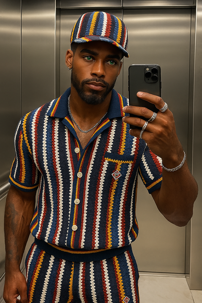 Premium Trendy Knitted Wool Shirt with Wave Pattern & Collar set 2pcs