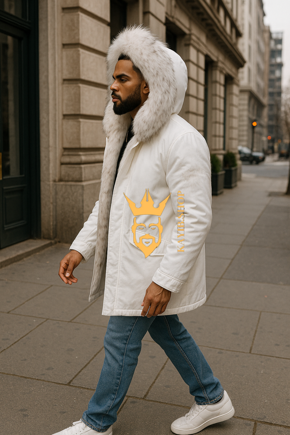 White Men's Luxury handmade fox fur Coats Parka