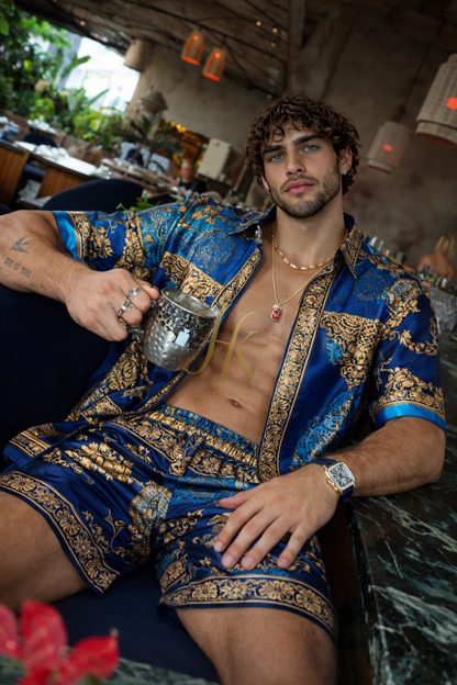 Conjunto de seda de verano para hombre de moda de lujo 2 piezas