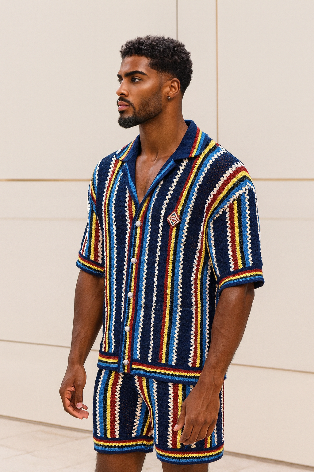 Premium Trendy Knitted Wool Shirt with Wave Pattern & Collar set 2pcs