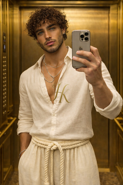 Ivory Rope Linen Set – Men’s Shirt & Pants Exclusive Limited Edition · Boho Luxury Style
