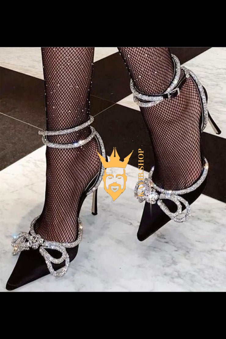 Sparkle and Shine with Glitter Rhinestones Women Pumps - Shop Now for Stunning Crystal Bowknot Heels! - kayibstrore