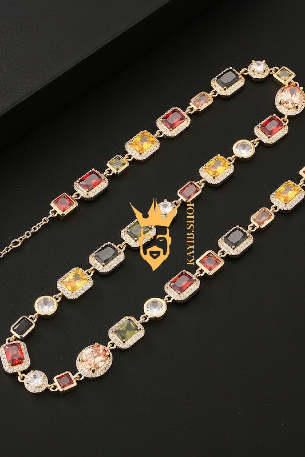 2PCS Iced Out Necklace & Bracelet Set - 10MM Colorful Zirconia Chain with Real Gold Plating, Hip Hop Jewelry for Men & Women - Perfect for Father's Day, Wedding, Anniversary, and Birthday Gifts