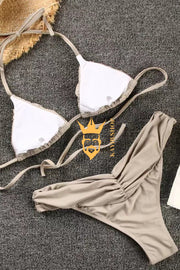 Swim Basics Bikini Set: One Piece Bikini Set, Underwire Front Halterneck Bra With Adjustable Drawstring And Side Tie Bikini Bottom, 2 Piece Swimsuit - kayibstrore