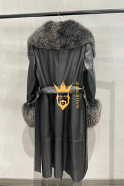 "Women's Leather Long Coat Jacket with 100% Fox Fur Collar - Luxurious Elegance for Every Occasion" - kayibstrore