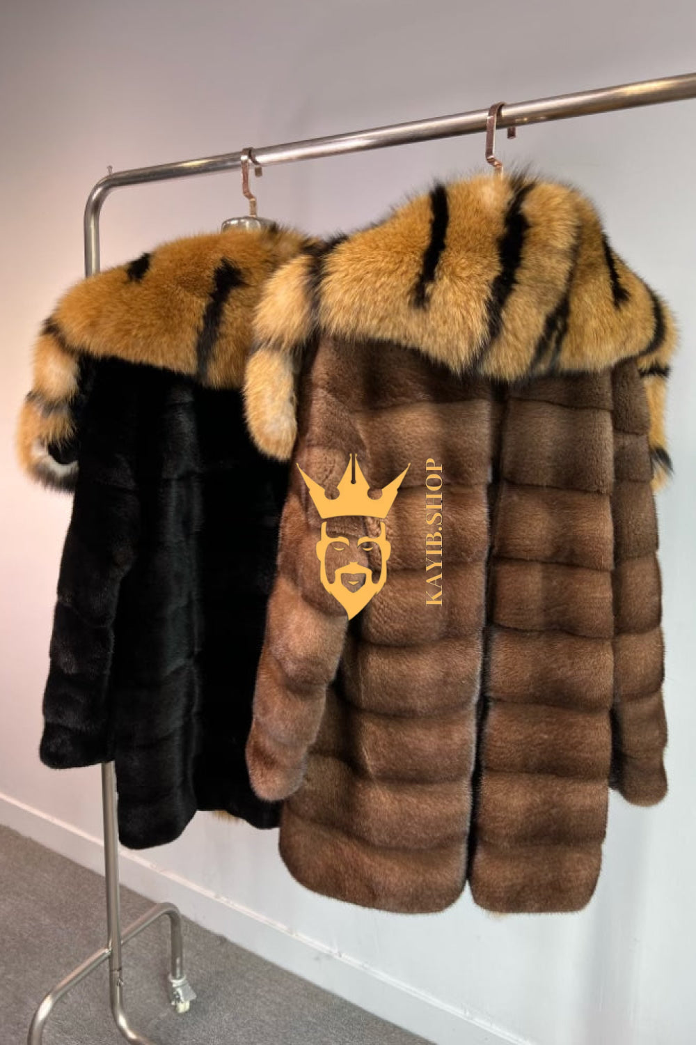 Luxury Handmade Premium fox fur & wool Real Fur Coats with Rex Rabbit Fur