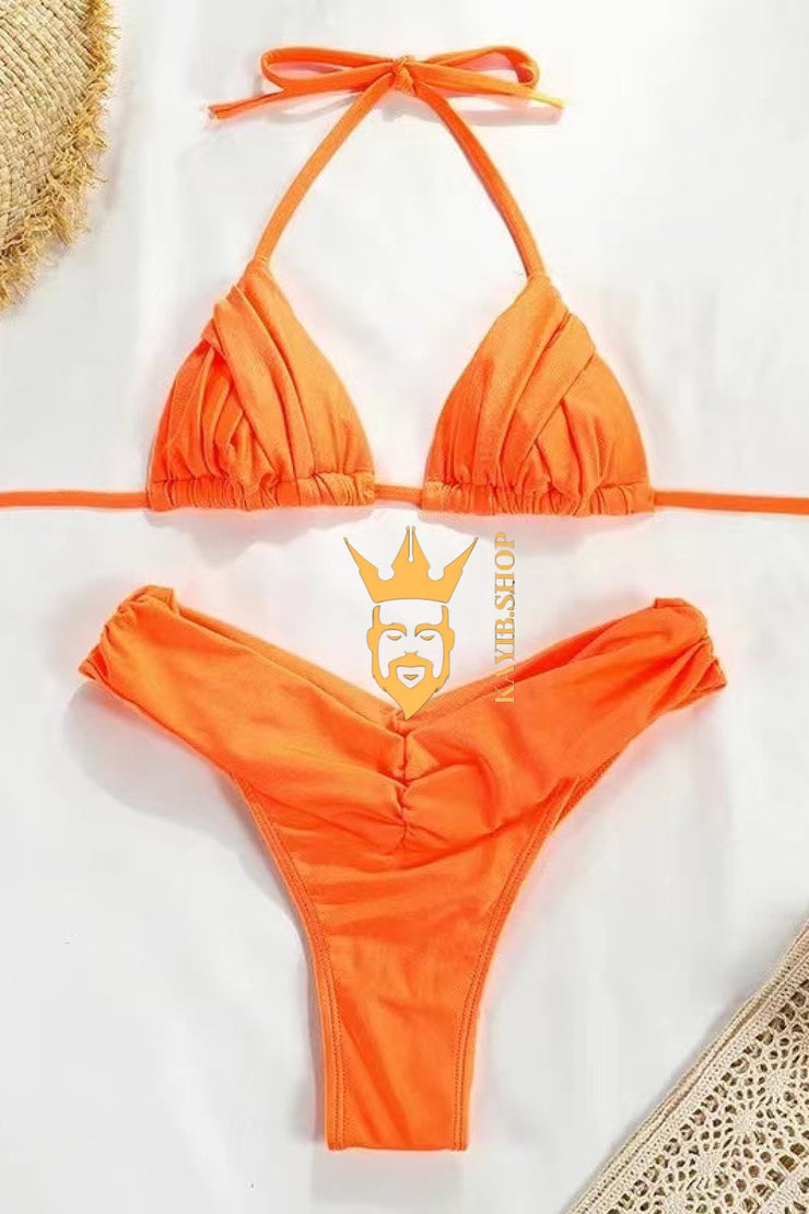 Swim Basics Bikini Set: One Piece Bikini Set, Underwire Front Halterneck Bra With Adjustable Drawstring And Side Tie Bikini Bottom, 2 Piece Swimsuit - kayibstrore