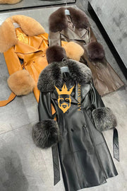 "Women's Leather Long Coat Jacket with 100% Fox Fur Collar - Luxurious Elegance for Every Occasion" - kayibstrore