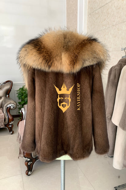 Luxury Handmade Premium fox fur & wool Real Fur Coats with Rex Rabbit Fur