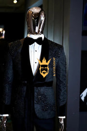 Custom 2-Piece Men's Suit with Sheer Velvet Lapel: Blazer and Pants - Appliques, Beads, Diamonds | Tailored Plus Size Options - kayibstrore