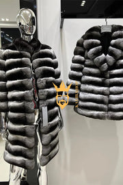 Multicolor women's Genuine Chinchilla Outwear with Real Rex Rabbit Fur | Stylish Shawl Collar Coat - kayibstrore