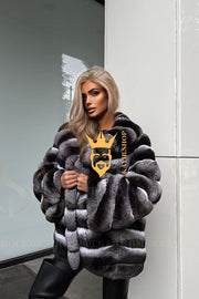 Multicolor women's Genuine Chinchilla Outwear with Real Rex Rabbit Fur | Stylish Shawl Collar Coat - kayibstrore