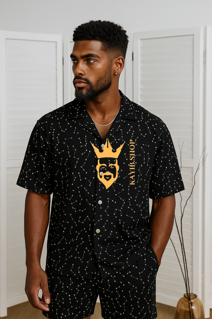 Men’s Ice Silk Shirt & Shorts Set – Trendy Loose Two-Piece Summer Outfit
