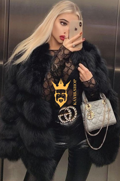 Luxury Raccoon Fur Short Coat - Stay Stylish and Warm with Oversized Sleeves - 100% Real Fur Luxury - kayibstrore
