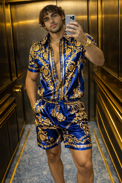 Conjunto de seda de verano para hombre de moda de lujo 2 piezas