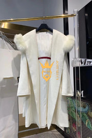 Teddy genuine wool sheepskin Luxury Coat with fox fur collar- Stay Warm and Stylish in this Ethically Produced Fur Coat - kayibstrore