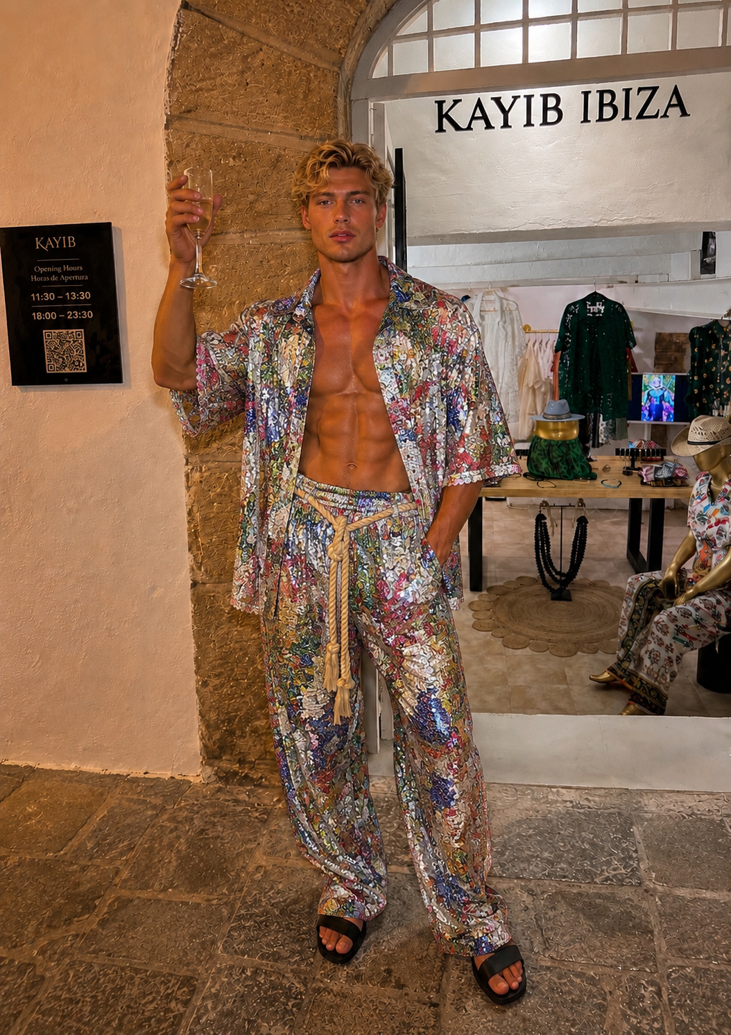 Mosaic Riviera Lace Set – Luxury Men’s Embroidered Shirt & Pants