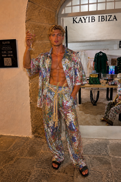 Mosaic Riviera Lace Set – Luxury Men’s Embroidered Shirt & Pants