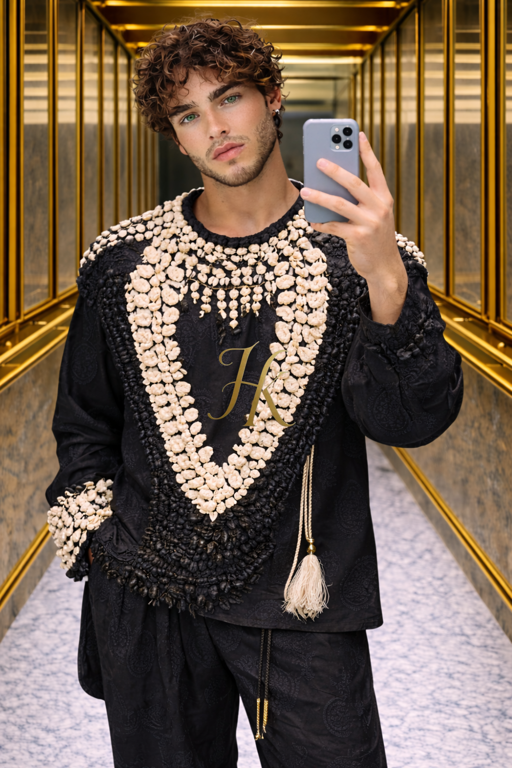 Hand-Embroidered Shell Couture Set for Men | KAYIB