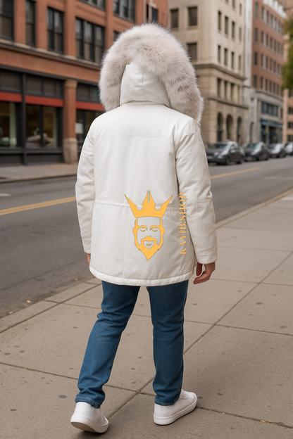 White Men's Luxury handmade fox fur Coats Parka