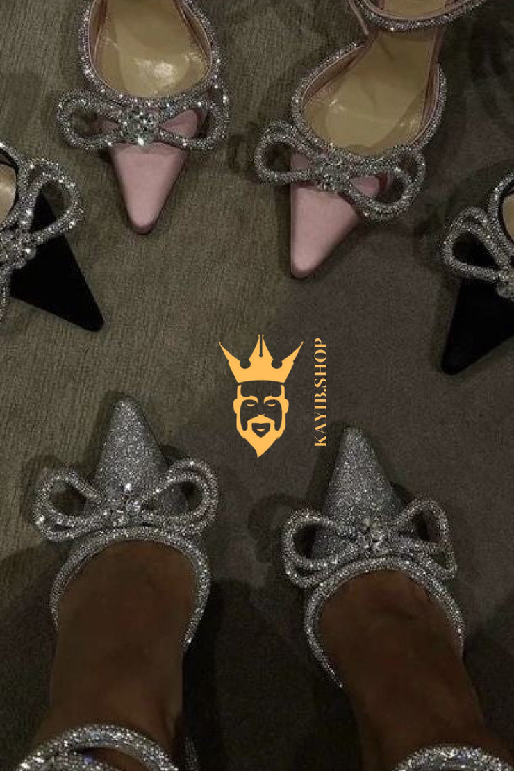 Sparkle and Shine with Glitter Rhinestones Women Pumps - Shop Now for Stunning Crystal Bowknot Heels! - kayibstrore