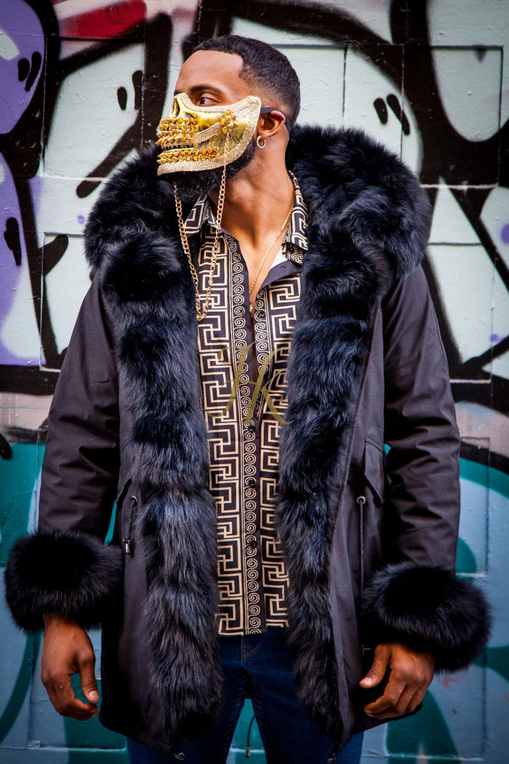 Mens Black Fox Fur Coat