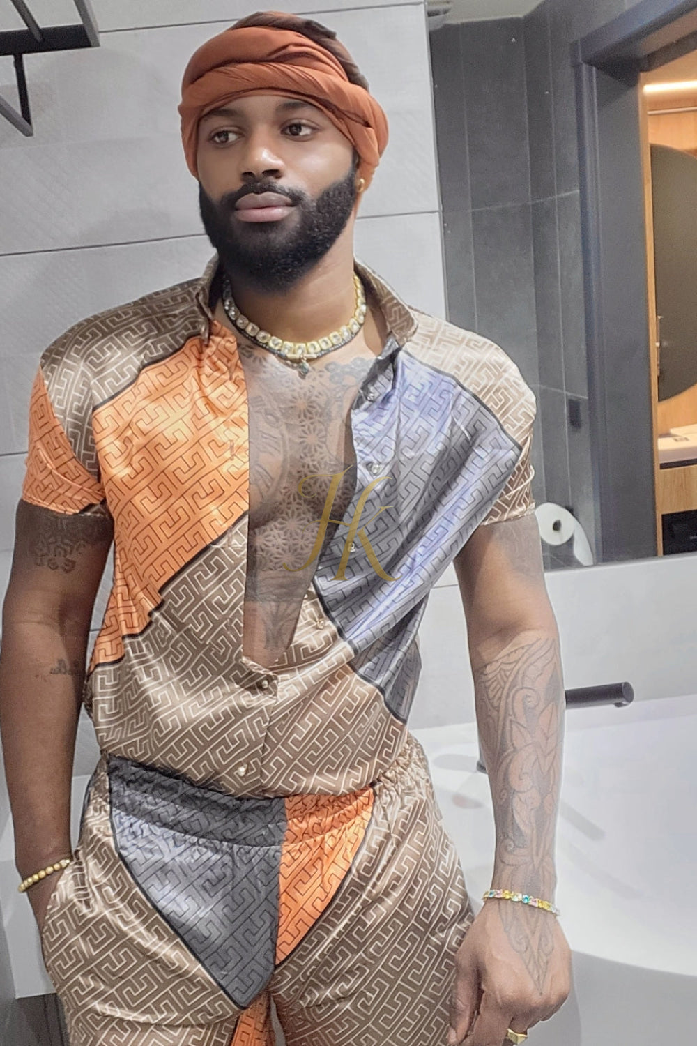 Men's apparel : Silk shirt Set - Elevate Your Style with Le Barroco Print - Perfect for Couples and Special Occasions - kayibstrore