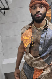 Men's apparel : Silk shirt Set - Elevate Your Style with Le Barroco Print - Perfect for Couples and Special Occasions - kayibstrore
