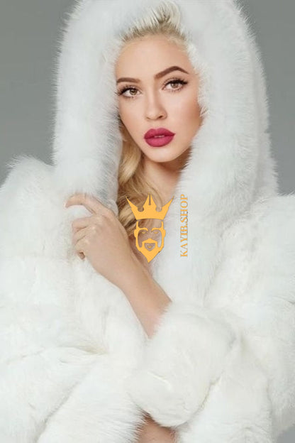 Luxury white Rabbit Fur Car Coat for women and mens- Stay Warm and Stylish this Fall - Genuine Softness Guaranteed - kayibstrore