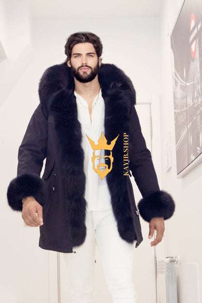 The Ultimate Men's Black Fox Fur Parka: Luxurious Style and Versatility - kayibstrore