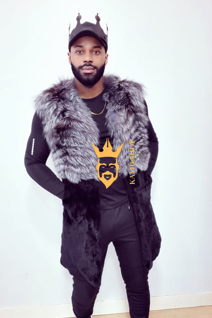 Real Mink Fur long Sleeveless Coat with Silver Fox Fur Shawl | Luxury Winter Fashion for men and women - kayibstrore
