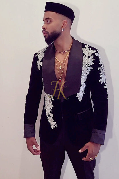 Best Handmade Custom velvet blazer Men's Suit with Sheer Velvet Lapel - Elevate Formal Style | KAYIB - kayibstrore