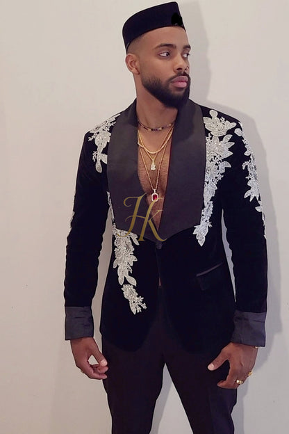 Best Handmade Custom velvet blazer Men's Suit with Sheer Velvet Lapel - Elevate Formal Style | KAYIB - kayibstrore