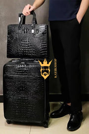 Premium Genuine Leather Crocodile Pattern Travel Luggage Set | Durable Trolley Suitcase & Handbag Backpack | Luxury First-Layer Cowhide | Spacious & Stylish - kayibstrore