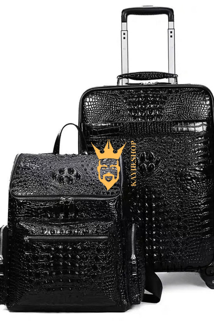 Premium Genuine Leather Crocodile Pattern Travel Luggage Set | Durable Trolley Suitcase & Handbag Backpack | Luxury First-Layer Cowhide | Spacious & Stylish - kayibstrore