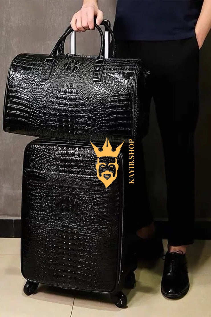 Premium Genuine Leather Crocodile Pattern Travel Luggage Set | Durable Trolley Suitcase & Handbag Backpack | Luxury First-Layer Cowhide | Spacious & Stylish - kayibstrore
