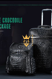 Premium Genuine Leather Crocodile Pattern Travel Luggage Set | Durable Trolley Suitcase & Handbag Backpack | Luxury First-Layer Cowhide | Spacious & Stylish - kayibstrore