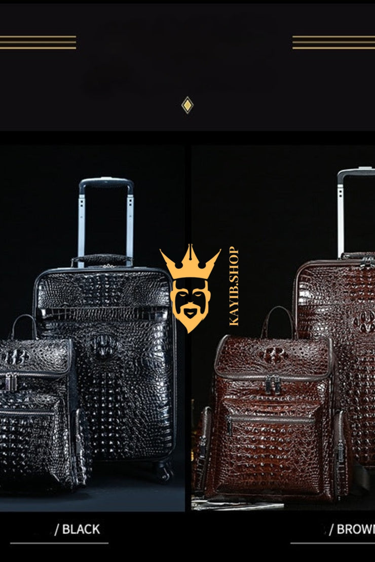 Premium Genuine Leather Crocodile Pattern Travel Luggage Set | Durable Trolley Suitcase & Handbag Backpack | Luxury First-Layer Cowhide | Spacious & Stylish - kayibstrore