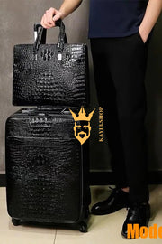 Premium Genuine Leather Crocodile Pattern Travel Luggage Set | Durable Trolley Suitcase & Handbag Backpack | Luxury First-Layer Cowhide | Spacious & Stylish - kayibstrore