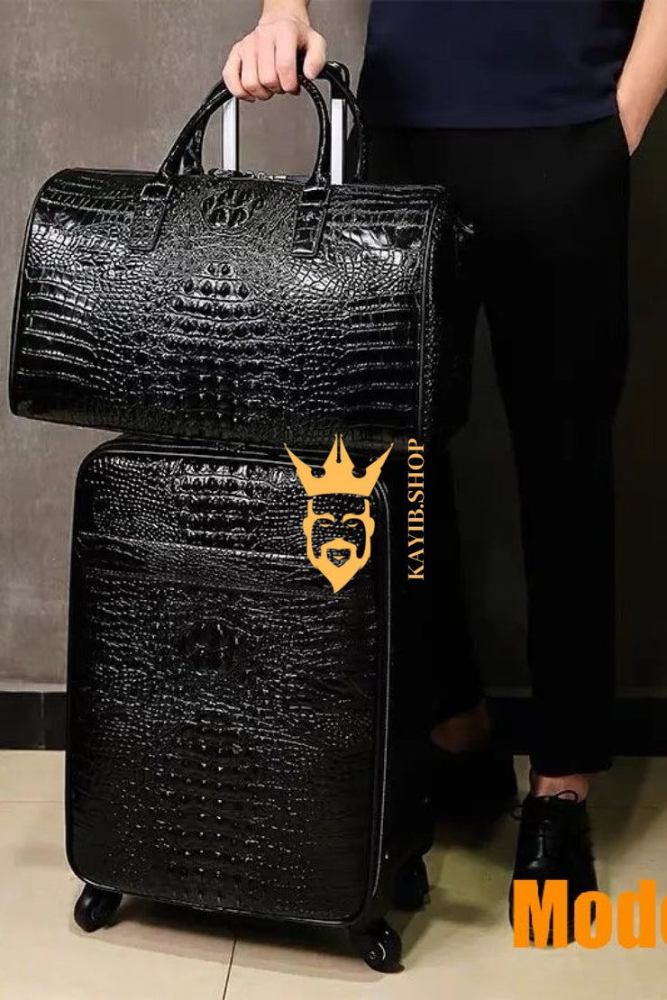 Premium Genuine Leather Crocodile Pattern Travel Luggage Set | Durable Trolley Suitcase & Handbag Backpack | Luxury First-Layer Cowhide | Spacious & Stylish - kayibstrore