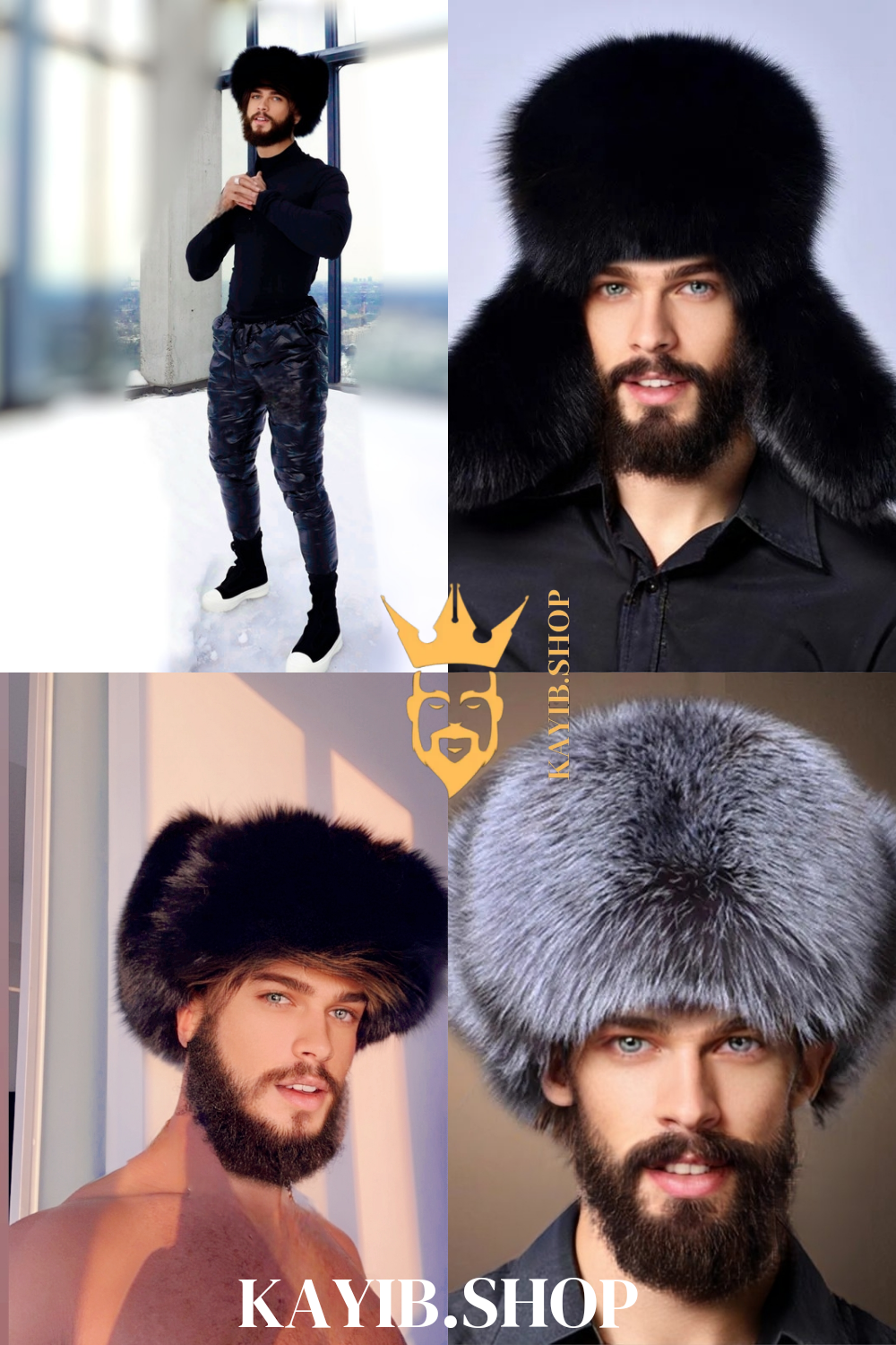 Men's Hat With Earflaps Warm Snow Caps Russian Bomber Cap, 100% Rabbit Fur Hat - kayibstrore